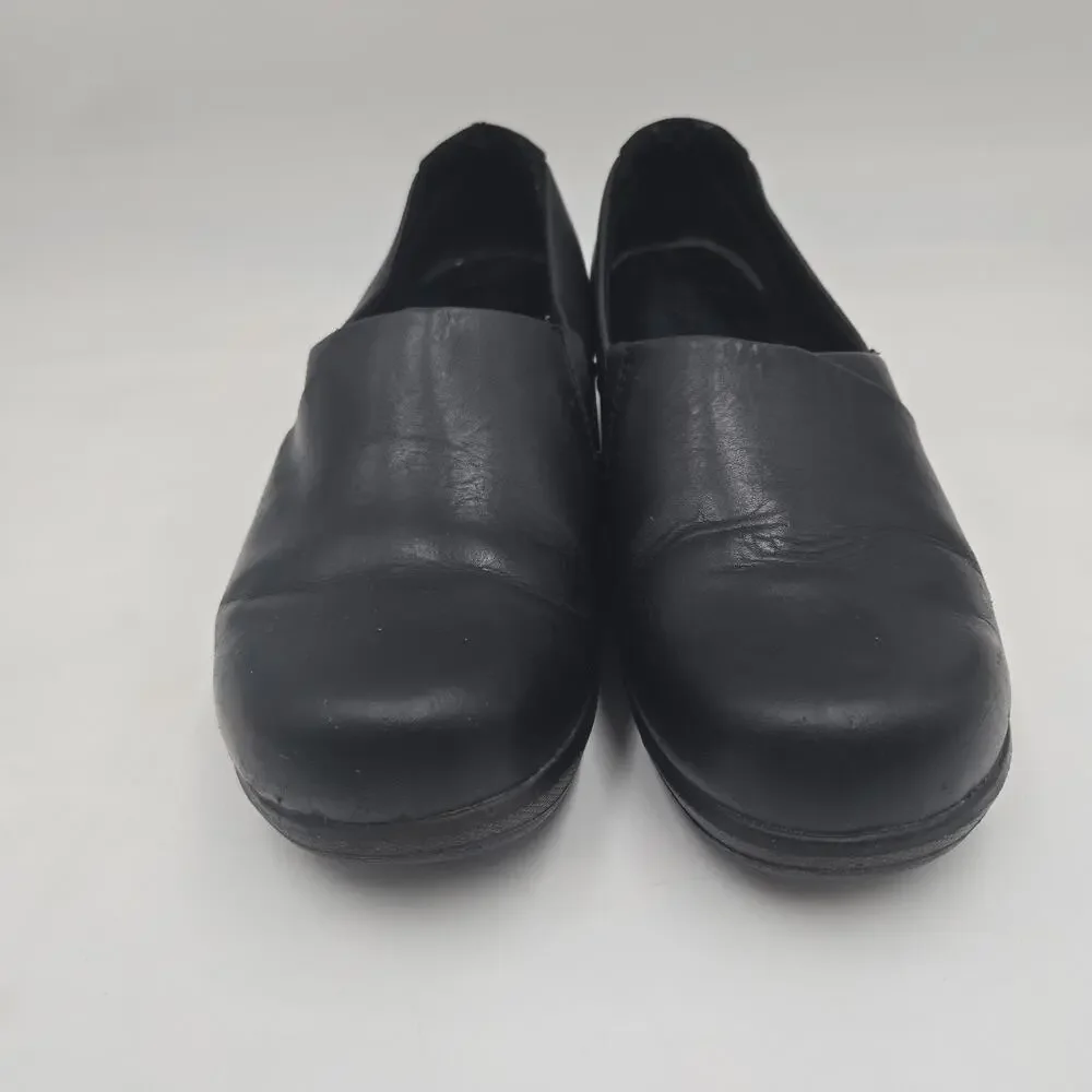 KEEN Kaci Black Full Grain Leather Slip On Clogs Shoes Womens 7.5 Nurse Work